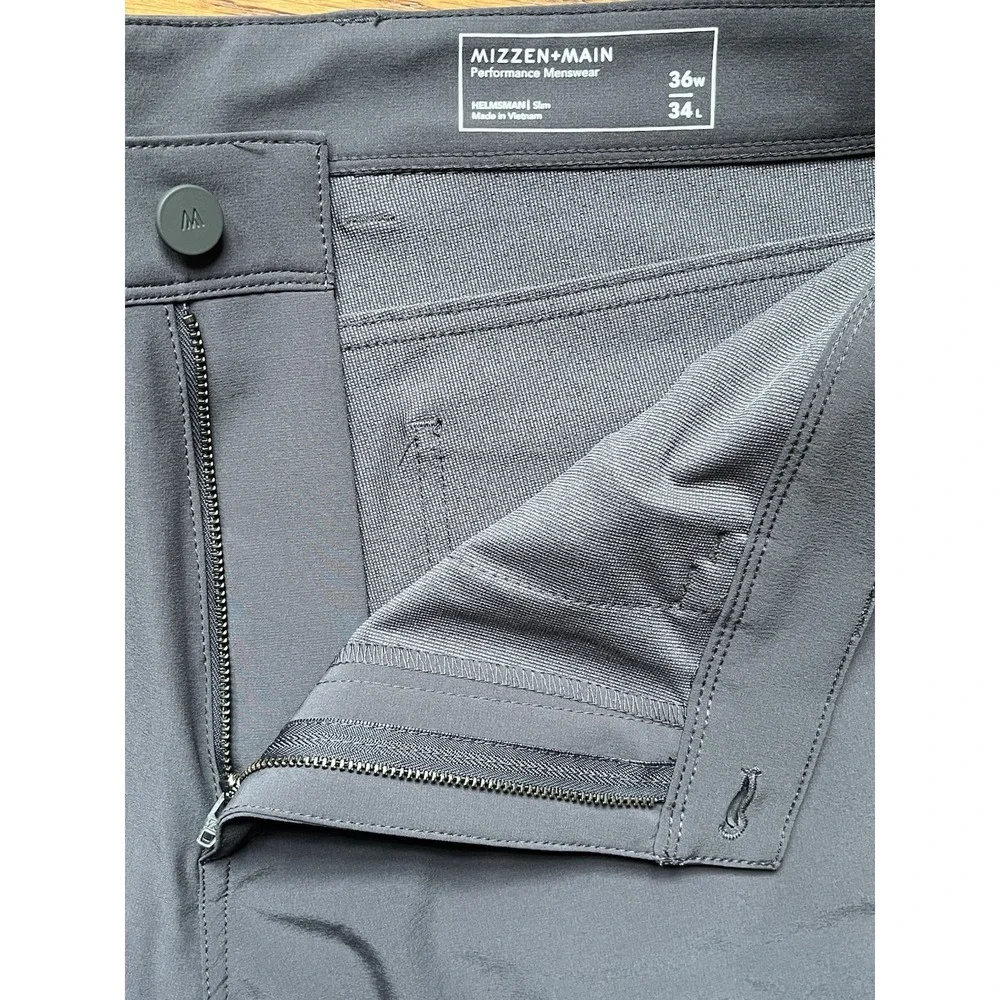 Mizzen+Main Helmsman Chino Pants Mens 36x34 Gray Slim Stretch Performance‎